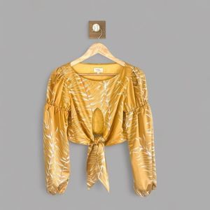 COPY - Camila Coelho Gold Tropical Print Long Sleeve Crop Blouse Top Size Small